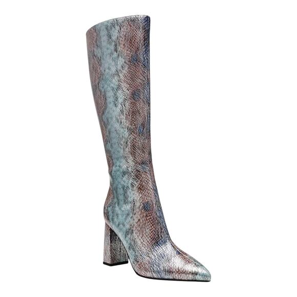 Wild Pair Shoes - Wild Pair Women's Islah Wide Calf Block Heel Knee High Boots Multi Snake Size 10